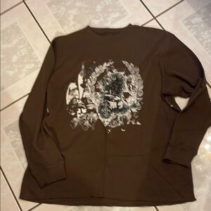 Premier Brown Long Sleeve Tee with Intricate Graphic